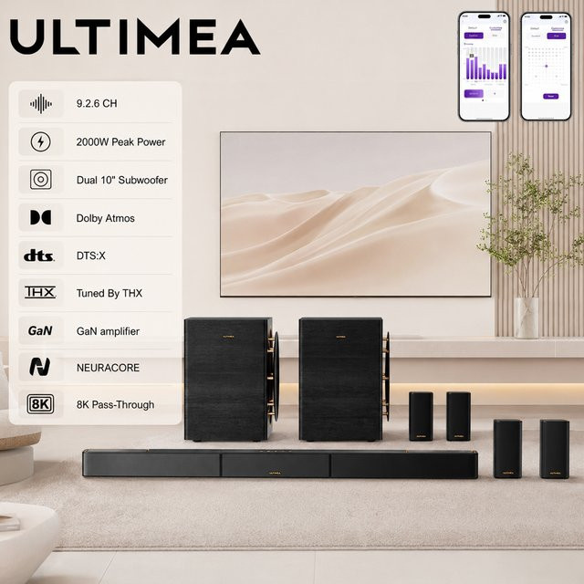 ULTIMEA 9.2.6 Soundbar mit Dolby Atmos und DTS:X, 2000W Wireless Surround Sound System in Schwarz mit Dual 10-Zoll-Subwoofern und GaN-Verstärker - Bild 1