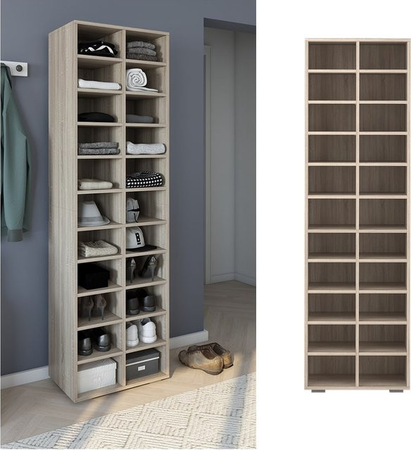 Vicco Schuhregal Paris Sonoma mit 7 Fächern und verstellbaren Einlegeböden in Braun und Beige - Bild 1