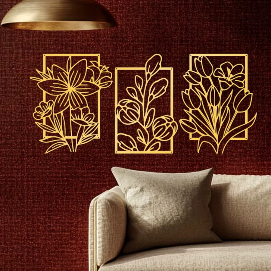 CIFBUY Retro Wandkunst aus Metall mit floralem Blumen- und Blätter-Design in Schwarz - Bild 2