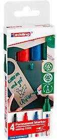 Edding Permanent Marker 3300 mit Keilspitze, 4er Set sortiert (Schwarz, Rot, Blau, Grün) - Bild 1