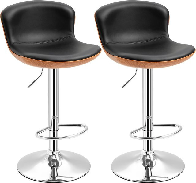 HOMCOM Barhocker 2er-Set in Schwarz mit Kunstleder, höhenverstellbar und drehbar mit Fußstütze und Rückenlehne, B/T/H: 46 x 53,5 x 85-106 cm - Bild 1