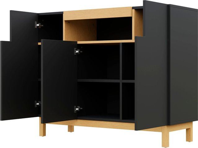 okwish Sideboard modern mit 3 Türen in Schwarz matt, B/T/H: 120,5 x 42 x 96 cm - Bild 1