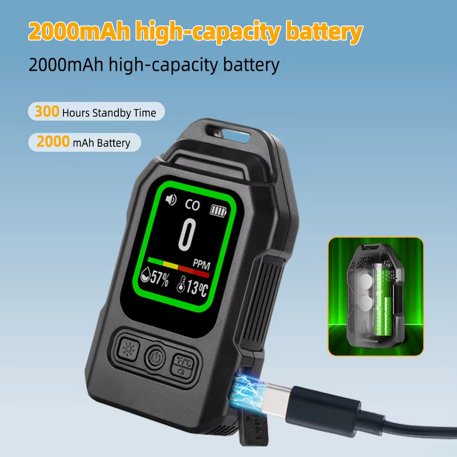 Yieryi 3-in-1 CO-Gasleckdetektor mit Kohlenmonoxidsensor, Alarm, Taschenlampe sowie Temperatur- und Feuchtigkeitsmessgerät in Weiß - Bild 5