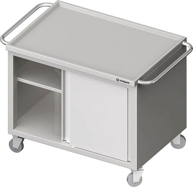 Stalgast Transportwagen mit geschlossenem Unterbau und Schiebetüren, silber, B: 100 cm, H: 85 cm, T: 60 cm - Bild 1
