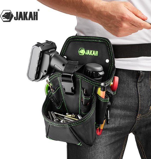 JAKAH Elektriker-Werkzeugtasche HL060 mit großem Fach und Bohrerholster, Schwarz - Bild 1