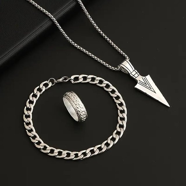 YULIN Schmuckset Pfeil, Edelstahl, Silber, Damen Herren - Bild 1