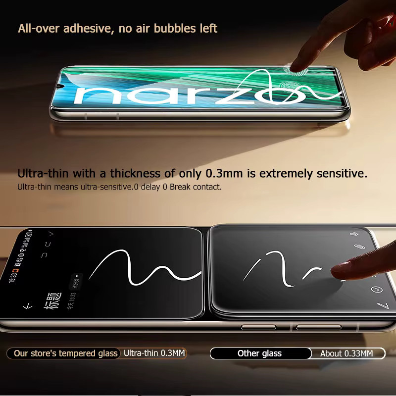 3er-Set gehärtetes Glas als Displayschutz für Realme Narzo 50A und 50E, transparent, 9H Härtegrad mit Fingerabdruck-Entsperrung und Anti-Explosions-Schutz - Bild 5