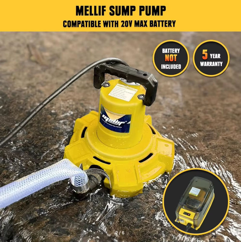 Mellif Akku-Tauchwasserpumpe Gelb, bürstenlose Transfer-Wasserpumpe kompatibel mit Dewalt 18 V 20 V Akku, 1320 GPH - Bild 3