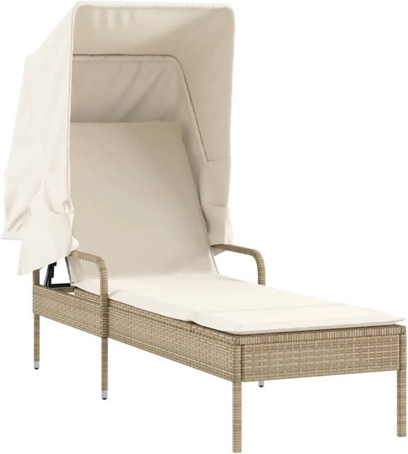 vidaXL Sonnenliege aus PE-Rattan in Beige mit Sonnendach und verstellbarer Kopfstütze - Bild 1