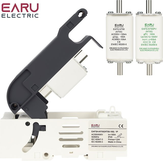 EARU NT00 Sicherung Trennschalter Plug-in Messer Typ für 100A 160A, DC 12V-1000V AC 500V 690V, Weiß - Bild 1