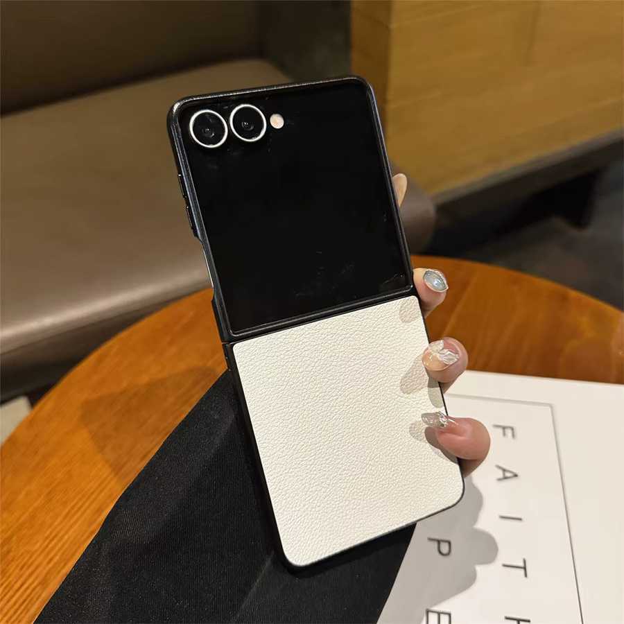 Luxus Handyhülle mit Litschi-Muster aus Leder für Samsung Galaxy Z Flip 7 6 5 4 5G, stoßfestes Soft Cover in Schwarz oder Weiß - Bild 1
