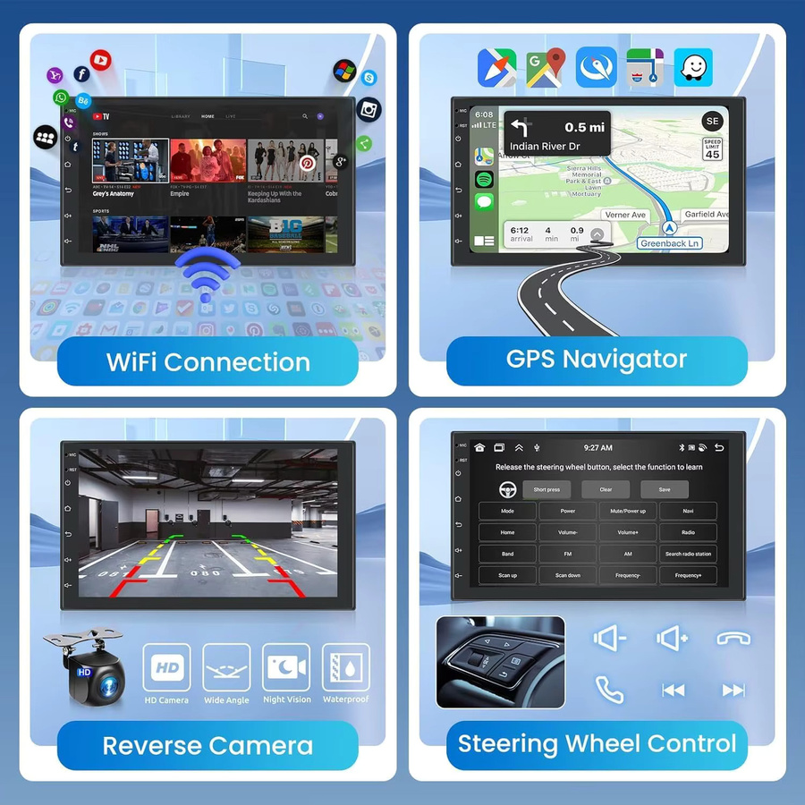 Gearelec Android 13 Autoradio mit 7 Zoll Display, 2 Din Multimedia-Videoplayer mit WLAN, GPS-Navigation, Carplay und Android Auto in Schwarz - Bild 3