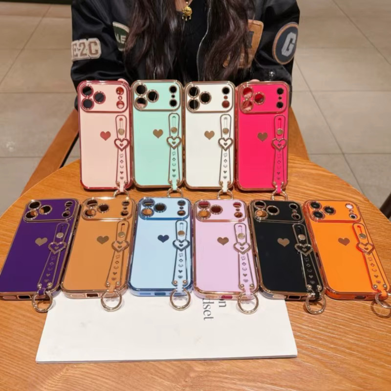 Herzförmige Handgelenkriemen-Hülle für iPhone 11 bis iPhone 17 Pro Max in Rot und Multicolour – Premium Fashion Case - Bild 2