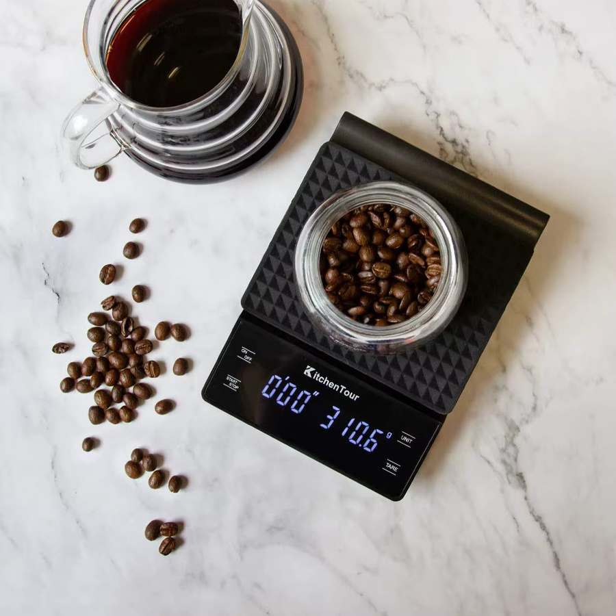 Digitale Kaffee Waage mit Timer von FEB.WIND in Schwarz, Multifunktionswaage für Espresso mit LCD-Display, Kapazität 3 kg, Genauigkeit 0,1 g - Bild 5