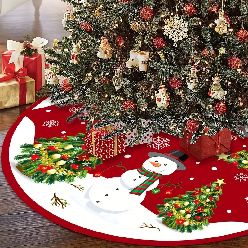 VIKAMA Weihnachtsbaumschürze Wish You a Merry Christmas in Rot mit floralem Muster und Text für deine Weihnachtsdekoration innen und außen - Bild 3