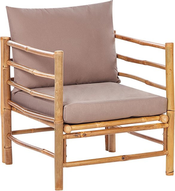 Beliani Gartenstuhl aus Bambusholz in Beige mit Polsterung und Armlehnen, B/T/H: 68 x 63 x 80 cm - Bild 1
