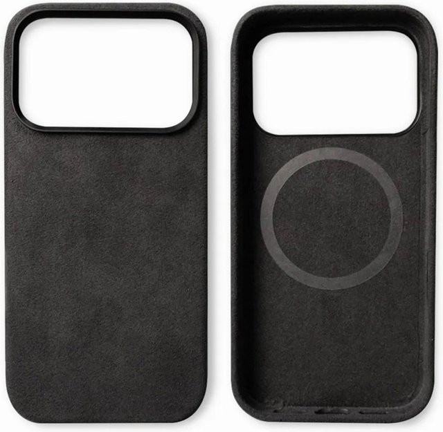 Premium MagSafe Magnetisches Ladeetui für iPhone 12 13 14 15 16 Pro Max Air aus Wildleder mit Metallknöpfen in Schwarz - Bild 1