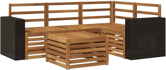 vidaXL Outdoor-Sofagarnitur aus Akazienholz in L-Form mit Polstern, Braun, B/T/H: 59 x 59 x 37 cm - Bild 1