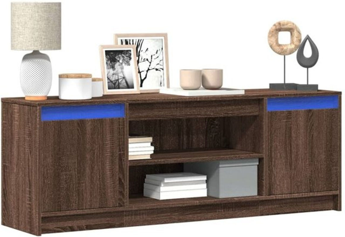 Vidaxl TV-Schrank in Braun Eichen-Optik mit LED-Beleuchtung, Modernes Design aus Holzwerkstoff, B/T/H: 139,5 x 34 x 50 cm - Bild 1