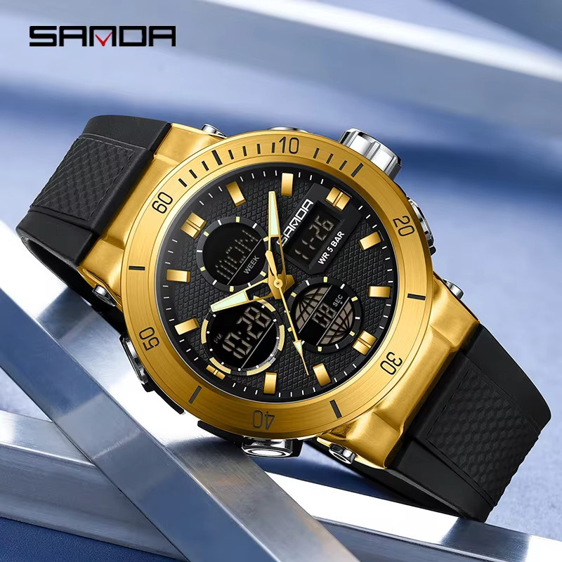 SANDA Armbanduhr, Chronograph, Quarz, Schwarz, Herren - Bild 2