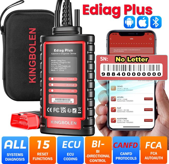KINGBOLEN Ediag Plus Bluetooth-Scanner Schwarz: Bidirektionales OBD2-Diagnosetool für alle Systeme mit ECU-Codierung, kompatibel mit iOS und Android - Bild 1