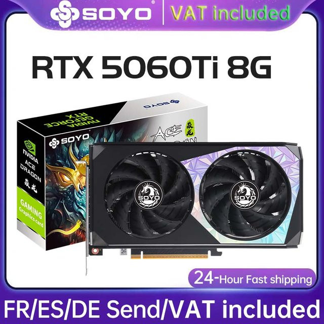 SOYO Gaming-Grafikkarte NVIDIA GeForce RTX 5060 Ti 8G GDDR7 mit Dualfan und HDMI sowie 3x DisplayPort in Schwarz - Bild 1