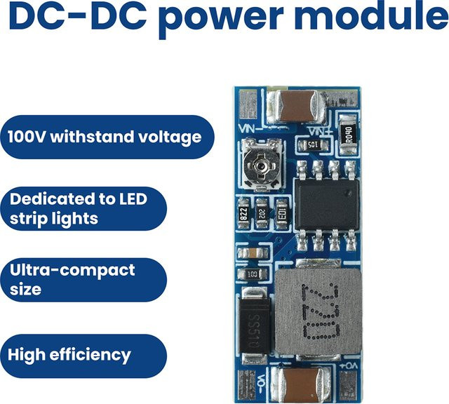Aideepen DC-DC-Abwärtsmodul Blau, einstellbarer Ausgang 5–20 V, Eingang 8–100 V, 2 A Hochstrom, nicht isoliertes Netzteilmodul - Bild 1