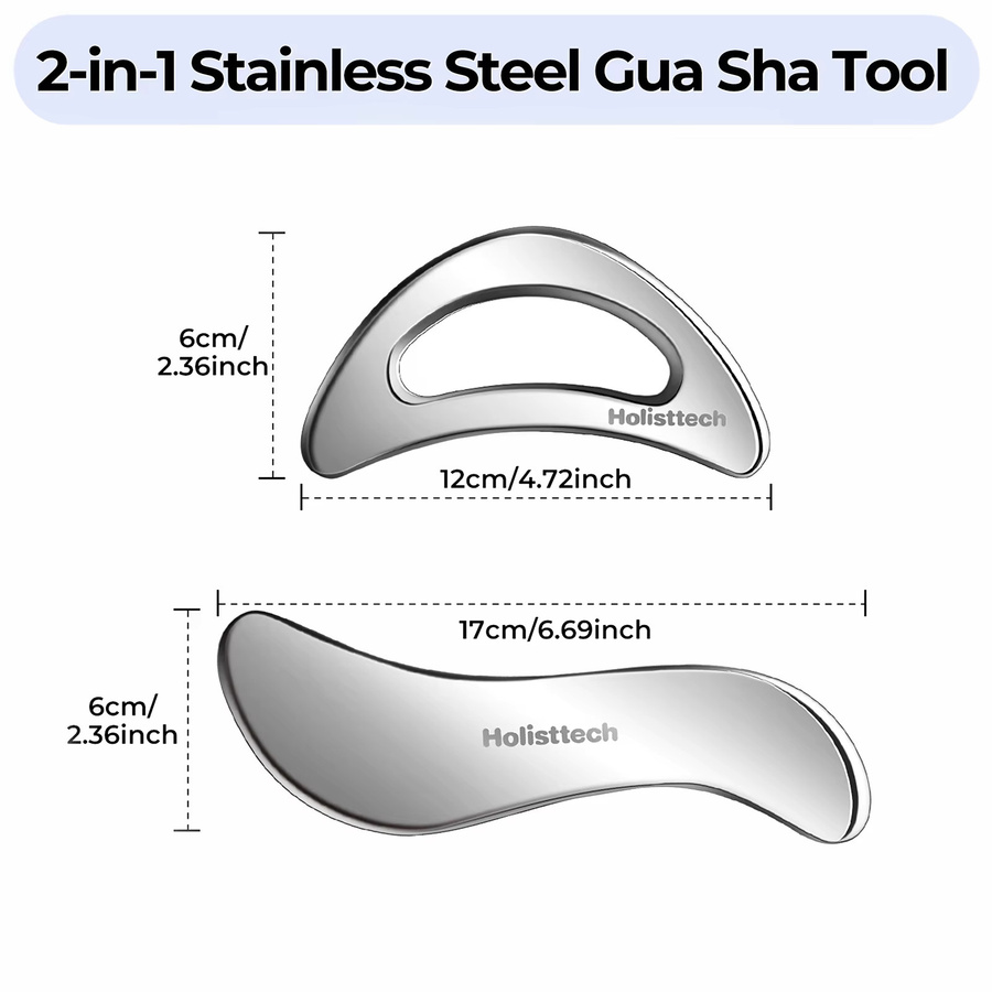 HolistHeal Gua Sha-Werkzeug aus Edelstahl, 2er-Pack, Unisex - Bild 3