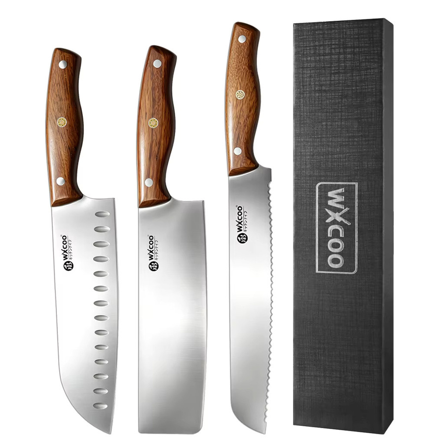 WXCOO Santoku Küchenmesser aus Edelstahl mit Holzgriff in Silber - Bild 4