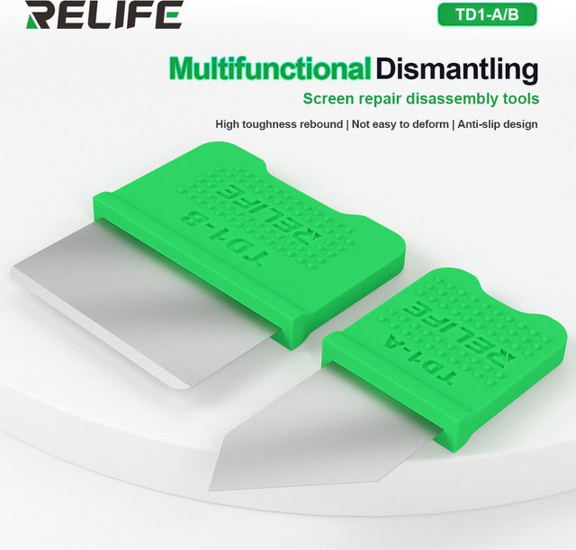 RELIFE TD1-A/B LCD-Bildschirm-Reparatur-Demontagewerkzeuge für Mobiltelefone und Tablets, rutschfestes Mittelrahmen-Öffnungsmesserset, Grün - Bild 1