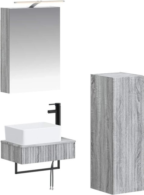 vidaXL Badezimmerschrank-Set 4-teilig in Grau Sonoma, modern mit LED-Beleuchtung und Spiegelschrank, B/T/H: 50 x 14,5 x 70 cm - Bild 1