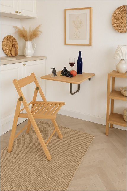 Wandtisch Hermann von möbel direkt online in Buche mit abklappbarer Platte und abgerundeten Kanten, Farbe: Braun, Breite: 50 cm, Tiefe: 50 cm, Höhe: 60 cm - Bild 1