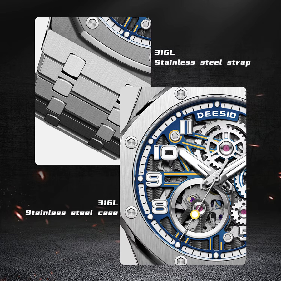 Deesio Armbanduhr Automatik, Edelstahl, Saphirglas, Blau, Herren - Bild 3