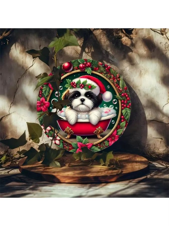Personalisiertes Shih Tzu Weihnachtsschild von CIFBUY, rundes Blechschild in Multicolor, Durchmesser: 19,81 cm - Bild 6