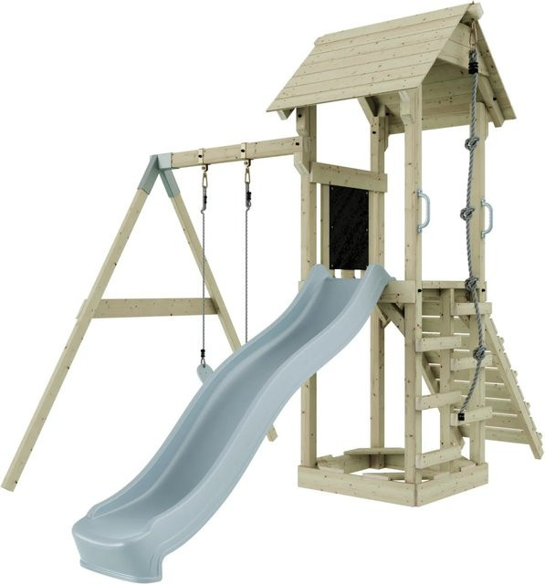 PolarPlay Kinderschaukel Göteborg Spielturm aus Holz in Eisblau mit Schaukel und Höhenverstellung - Bild 1