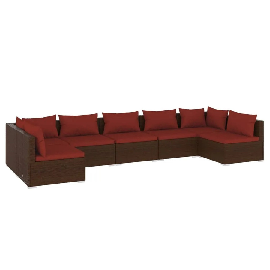 vidaXL 7-teiliges Garten-Lounge-Set in U-Form aus braunem Poly-Rattan mit Kissen und pulverbeschichtetem Stahlgestell - Bild 2