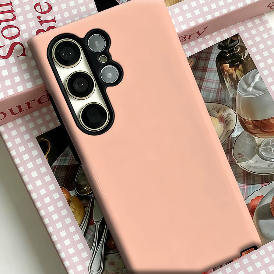 Stoßfeste Doppelschicht Handyhülle für Samsung Galaxy S25 Ultra, S24, S23 Ultra und Plus in Pfirsich-Pink - Bild 3