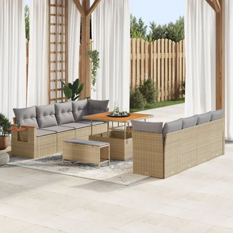vidaxl Garten-Sofa-Set aus Poly-Rattan mit 11-teiligem Kissen-Set in Beige und modernem Design - Bild 1