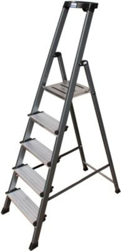 Krause Monto Securo Stufen-Stehleiter aus Aluminium, silberfarben, 5 Stufen, Höhe: 150 cm, Breite: 48 cm, Tiefe: 58 cm - Bild 4