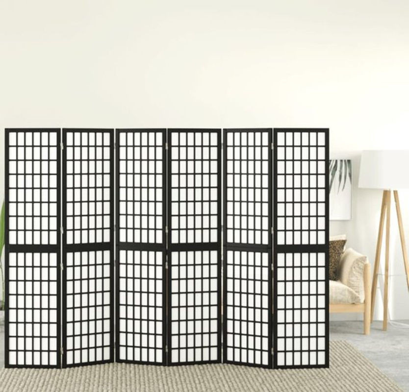 6-tlg. Paravent im japanischen Stil von Vidaxl, schwarz, B/H: 240 x 170 cm - Bild 1