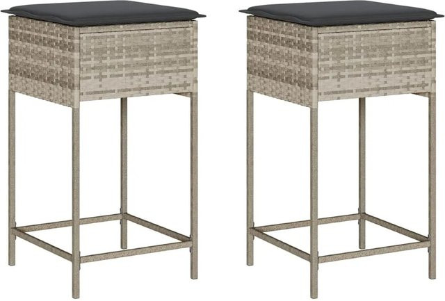 vidaXL Garten-Barhocker Set aus 2 Stück in Hellgrau aus PE-Rattan mit Kissen und pulverbeschichtetem Stahlgestell B/T/H: 40 x 40 x 76 cm - Bild 1