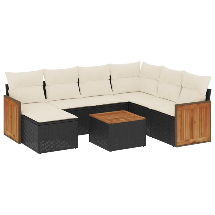 vidaXL 8-tlg. Garten-Sofagarnitur in L-Form aus Polyrattan mit Kissen in Schwarz und Cremeweiß - Bild 2
