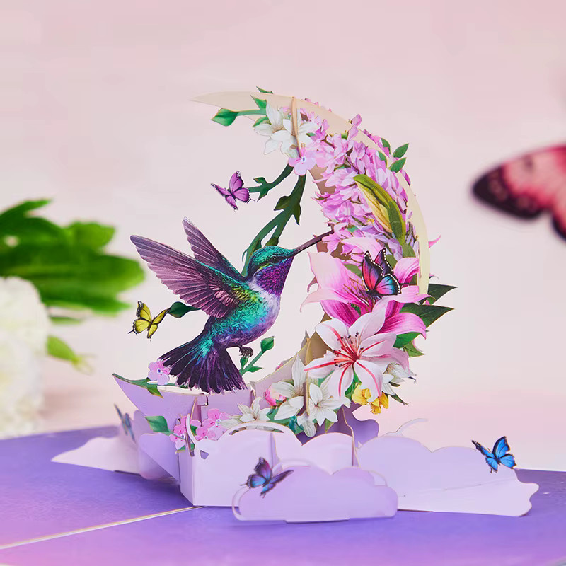 Opjoys 3D-Pop-Up-Karte Lila Kolibri und Gänseblümchen aus Papier für Familie, Freunde und Liebhaber - Bild 2