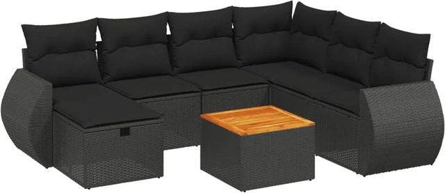 vidaXL 8-teilige Garten-Sofagarnitur aus Poly-Rattan und Akazienholz in Schwarz mit Kissen - Bild 1