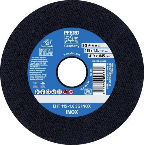 PFERD Trennscheibe EHT 115-1,6 SG INOX für Edelstahl, 25 Stück, Durchmesser: 115 mm, Bohrung: 22,23 mm, Farbe: Schwarz - Bild 1