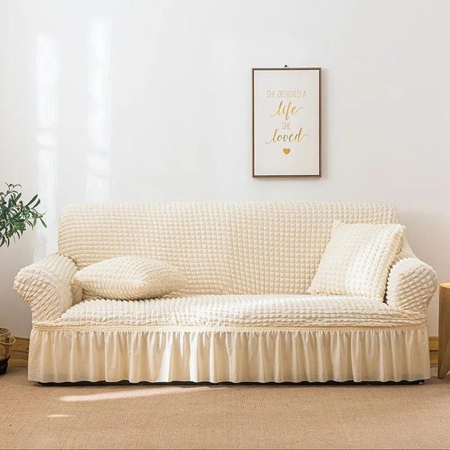 Elastischer Seersucker Sofabezug von Yiran bag in Beige für 1 Sitzplatz, Breite: 90-140 cm - Bild 1