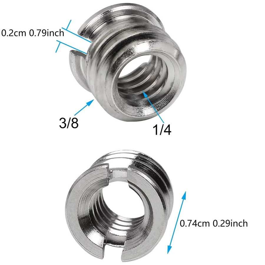 EXSKOF Stativgewindeadapter aus Edelstahl in Silber, Adapter von 1/4''-20 Buchse auf 3/8''-16 Schraube für DSLR-Kameras und Einbeinstativständer - Bild 2