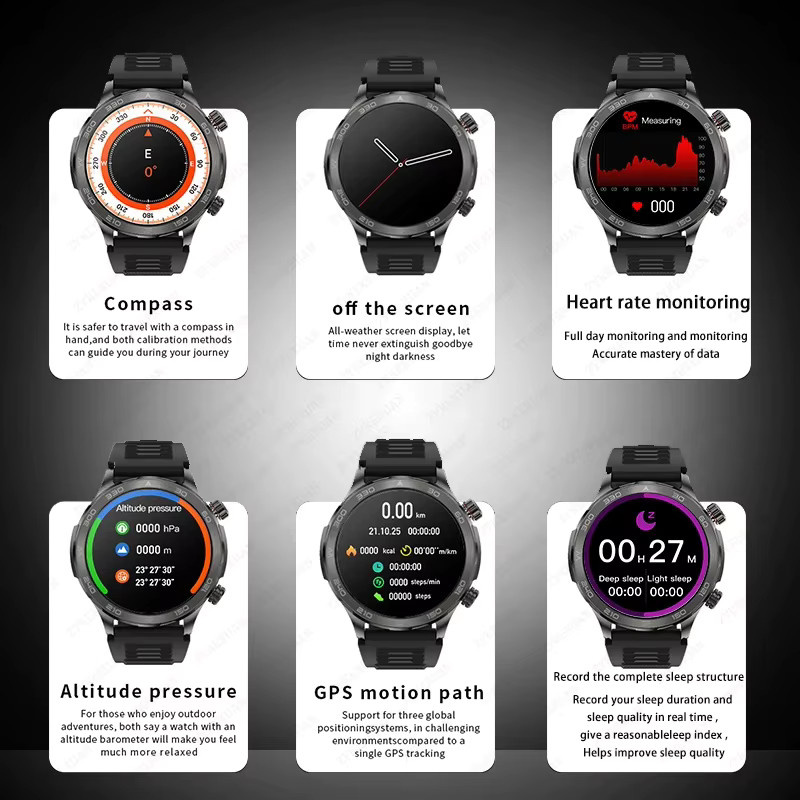 BOXUXING Smartwatch, Schwarz, Edelstahl, GPS, Rund - Bild 6