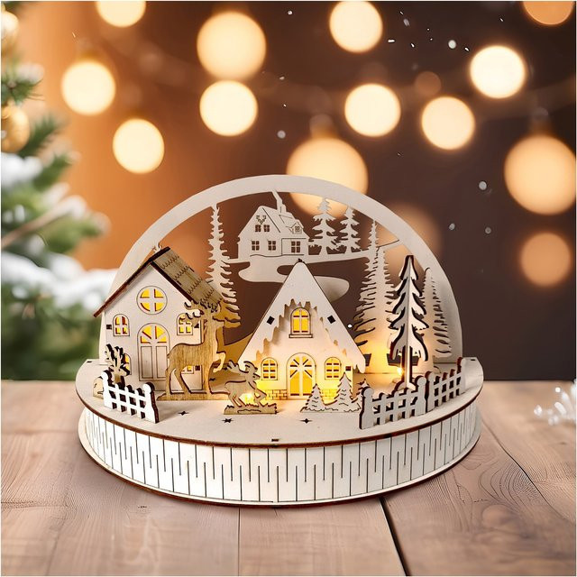 HTI-Living Beleuchtete Weihnachtsszene Winterdorf mit Rehen in Weiß - Bild 1