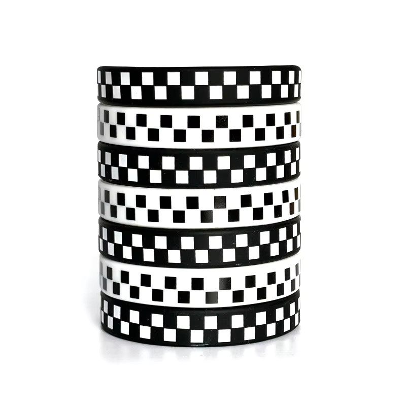 Armband, Silikon, schwarz weiß kariert, Unisex - Bild 1